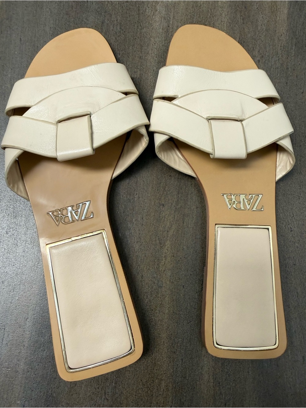 Zara Cream Braided Leather Slide Mules